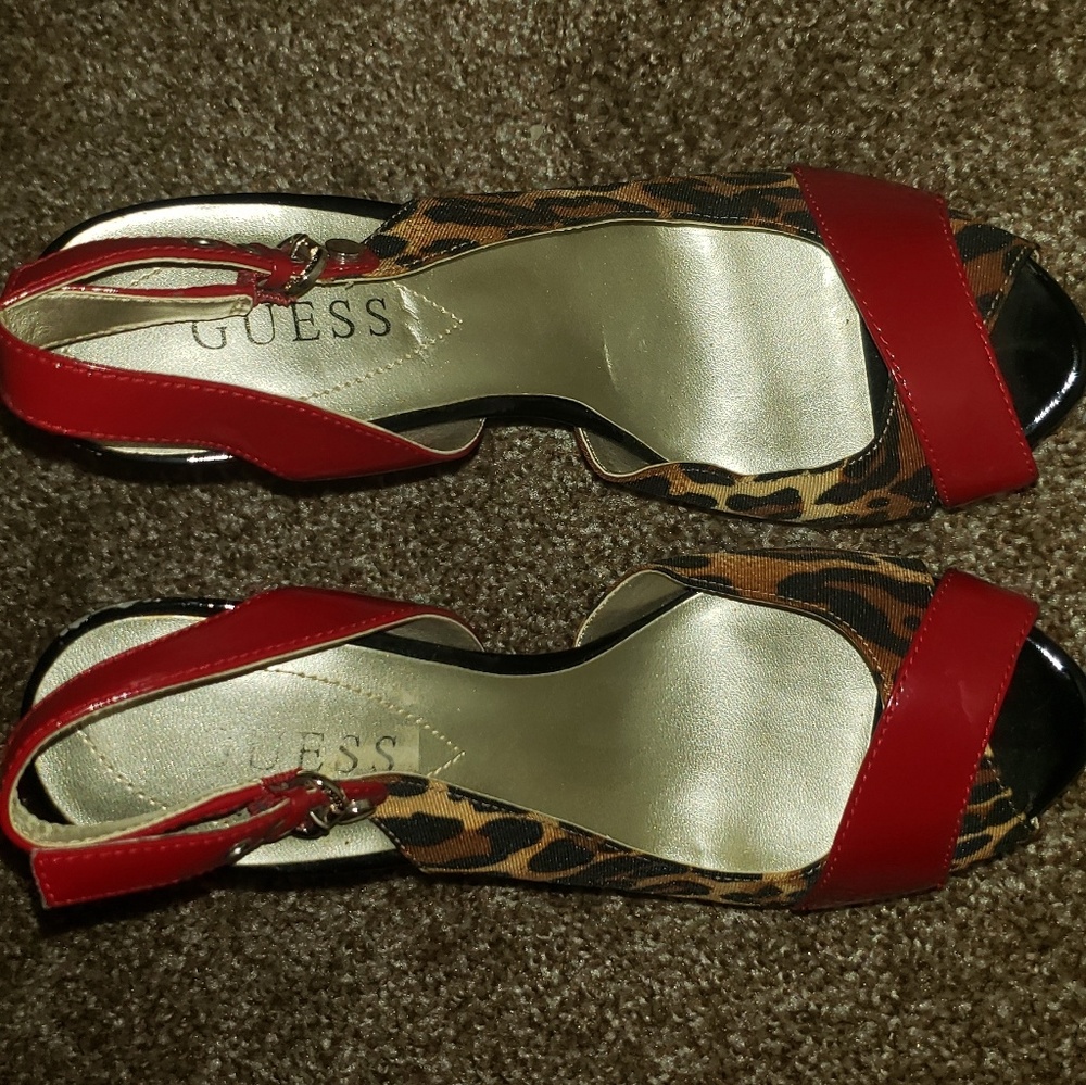 Red and leopard open toe heels